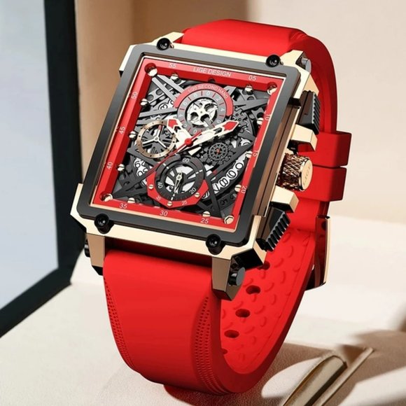 New Hollow Dial Quartz Watch in Red - Picture 2 of 3